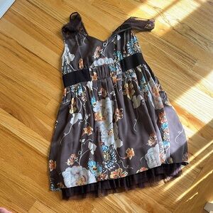 Free People Floral Brown Dress with Black Accents